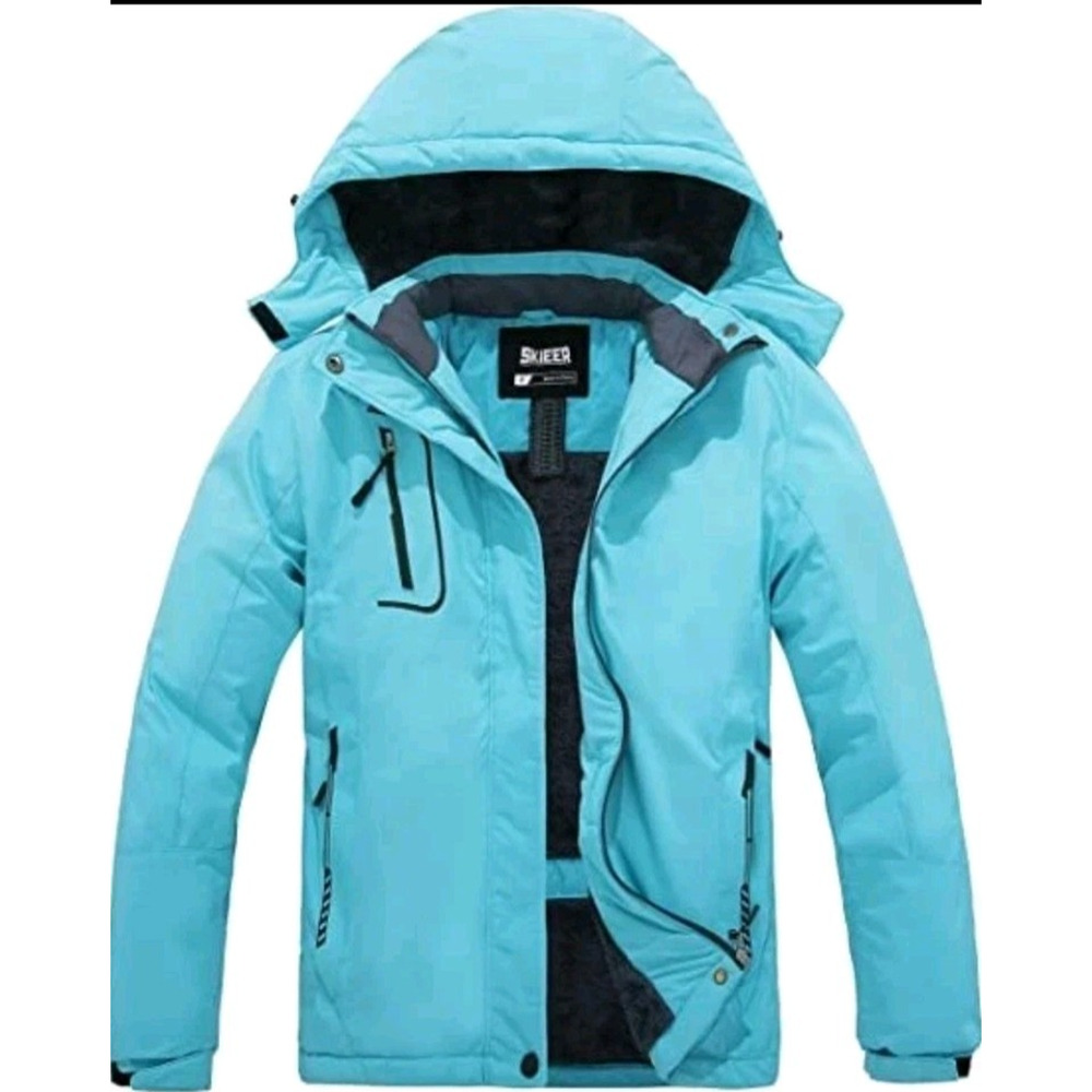 Women's XL Ski Winter Jacket Coat Blue Lined Waterproof Windproof Hooded Snow